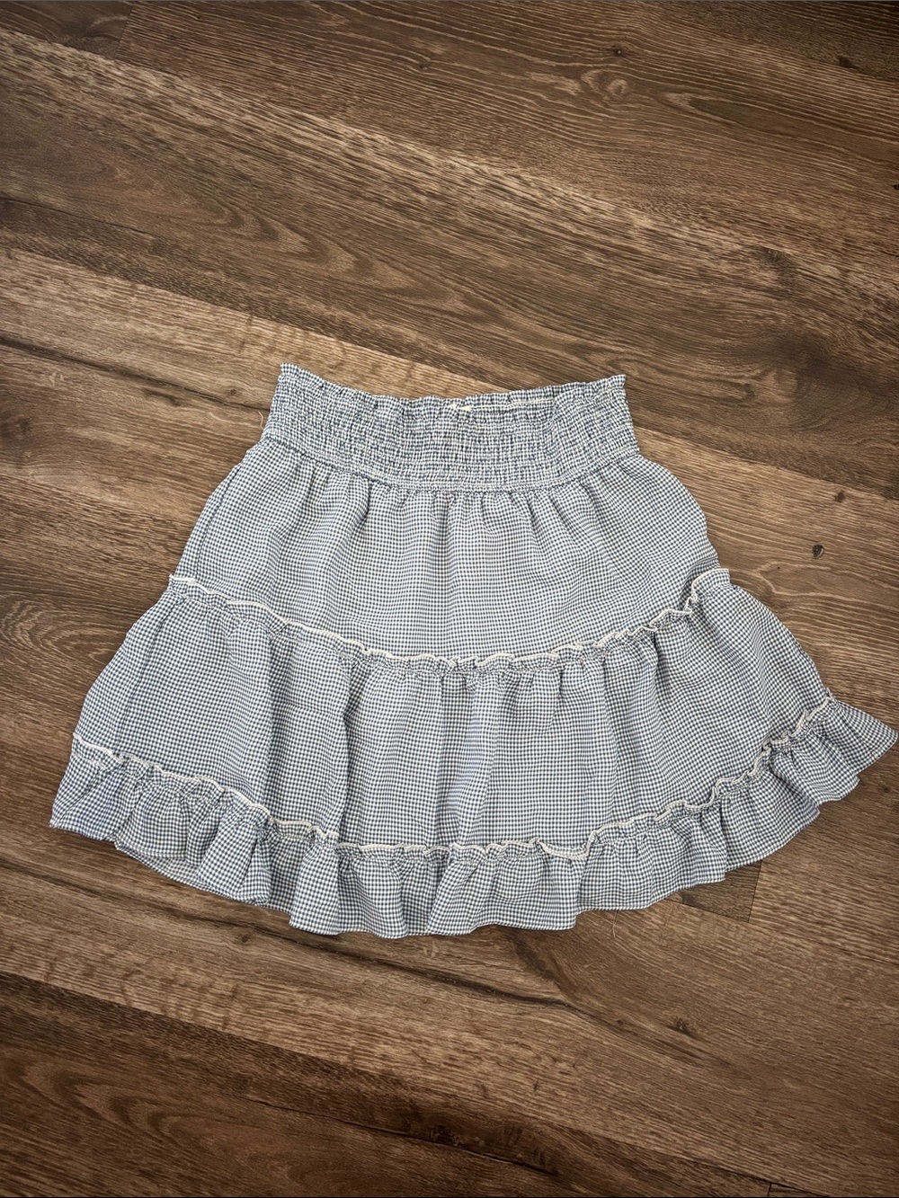 Storia Light Blue Gingham Tiered Smocked Skirt
